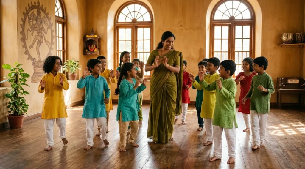 Music and dance class for kids at summer camp in Pondicherry